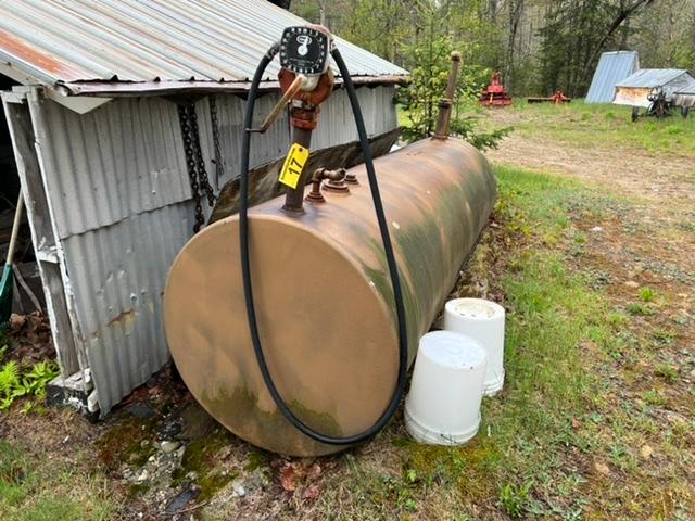 STEEL FUEL STORAGE TANK & PUMP, TANK: 10'L X 3' DIA.