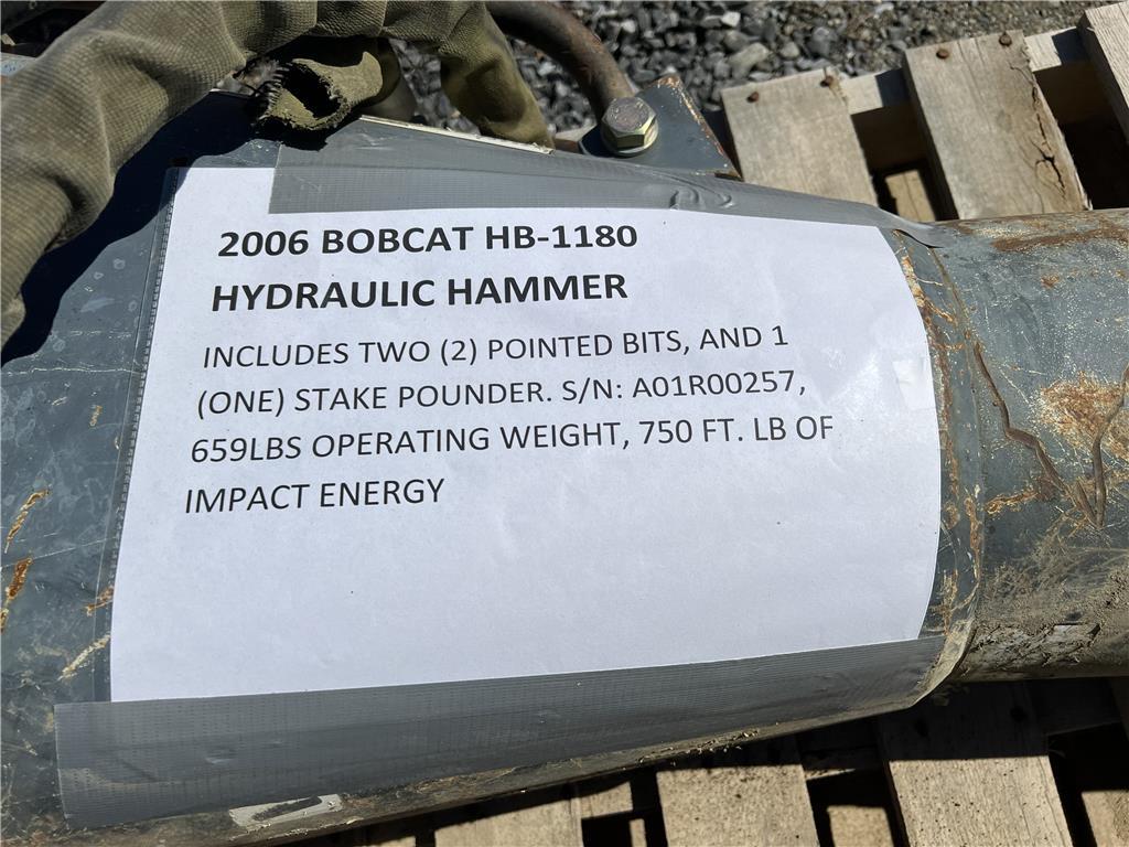 2006 BOBCAT HB-1180 HYDRAULIC HAMMER : S/N: A01R00257, 750 FT. LB OF IMPACT ENERGY