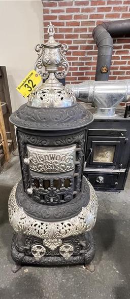 GLENWOOD OAK NO. 30 CAST IRON CYLINDER STOVE, WOOD/COAL