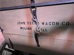 JOHN DEERE MILITARY ESCORT WAGON WITH TOP CANVAS, 5-BOWS, 55"WHEELS, WOODEN STORAGE CHEST & TOOL BOX