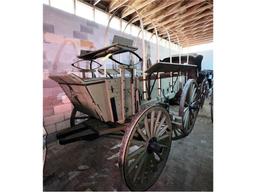 JOHN DEERE MILITARY ESCORT WAGON WITH TOP CANVAS, 5-BOWS, 55"WHEELS, WOODEN STORAGE CHEST & TOOL BOX