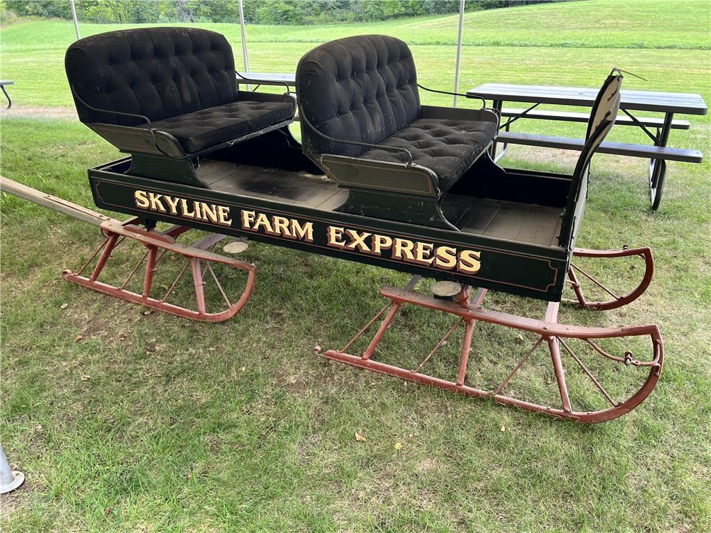 DOUBLE RUNNER BOB SLEIGH, 4-PASSENGER, RE-UPHOLSTERED SEATS, REFINISHED APPROX. 2002