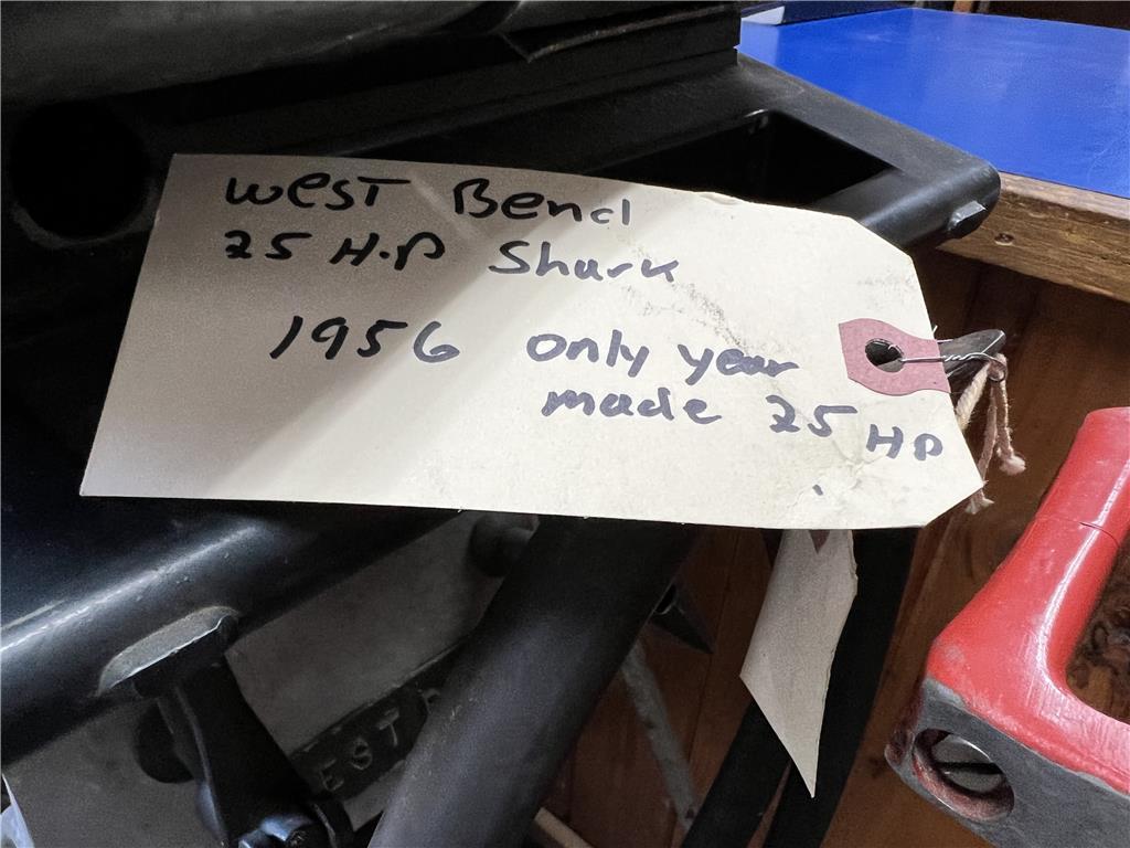 **ITEM IS LOCATED AT 624 MAIN RD., MILFORD MAINE** - 1956 WEST BEND SHARK 25HP, ELECTRIC START