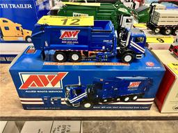 FIRST GEAR MACK ALLIED WASTE SERVICES MR WITH HEIL AUTOMATED SIDE LOADER & 2-TRASH BINS, 1:34 SCALE