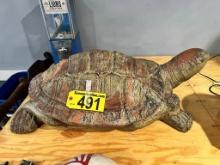 32"W TERRA COTTA CARVED PAINTED TURTLE