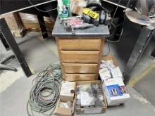 LOT: ASSORTED GRINDING WHEELS, PNEUMATIC GRINDERS, EAR PROTECTION, AIR HOSES, RESPIRATOR MASKS,