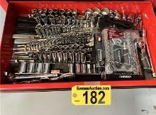 CONTENTS OF 1-DRAWER: HUSKY 46-PIECE SOCKET SET, ASSORTED SOCKETS, EXTENSIONS, RATCHET WRENCHES