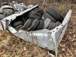 TRUCK BED & CONTENTS: MISC. TRUCK & TRAILER TIRES, SOME WITH RIMS