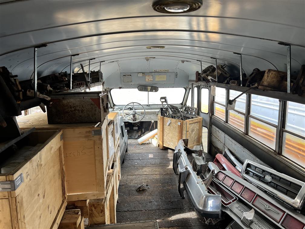 VINTAGE REO SCHOOL BUS & CONTENTS: ANTIQUE  PARTS