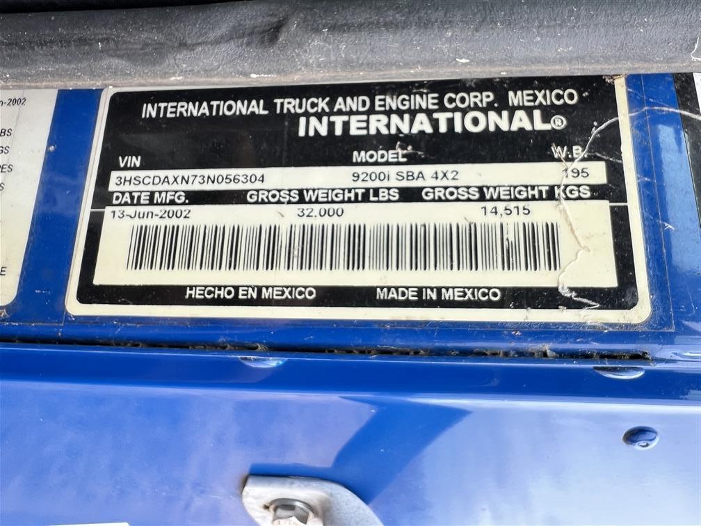 2003 INTERNATIONAL 9200i SEMI, CAT C12, 10-SPD, 198,157 MILES, VIN: 3HSCDAXN73N056304