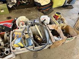 MISC. LOT: ASSORTED AUTOMOTIVE PARTS, STRAPS, NAILS, FASTENERS & MISC. HARDWARE