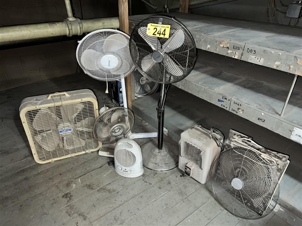 LOT: FLOOR FANS, SPACE HEATERS, BOX FAN