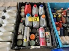 LOT OF AUTO FLUIDS, PRIMERS, BRAKE CLEANER, COOLANT