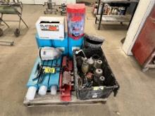 LOT: PAINT SPRAY ACCESSORIES, DISPENSERS, MAGNETIC CAN CADDIES, CLEANUP RAGS