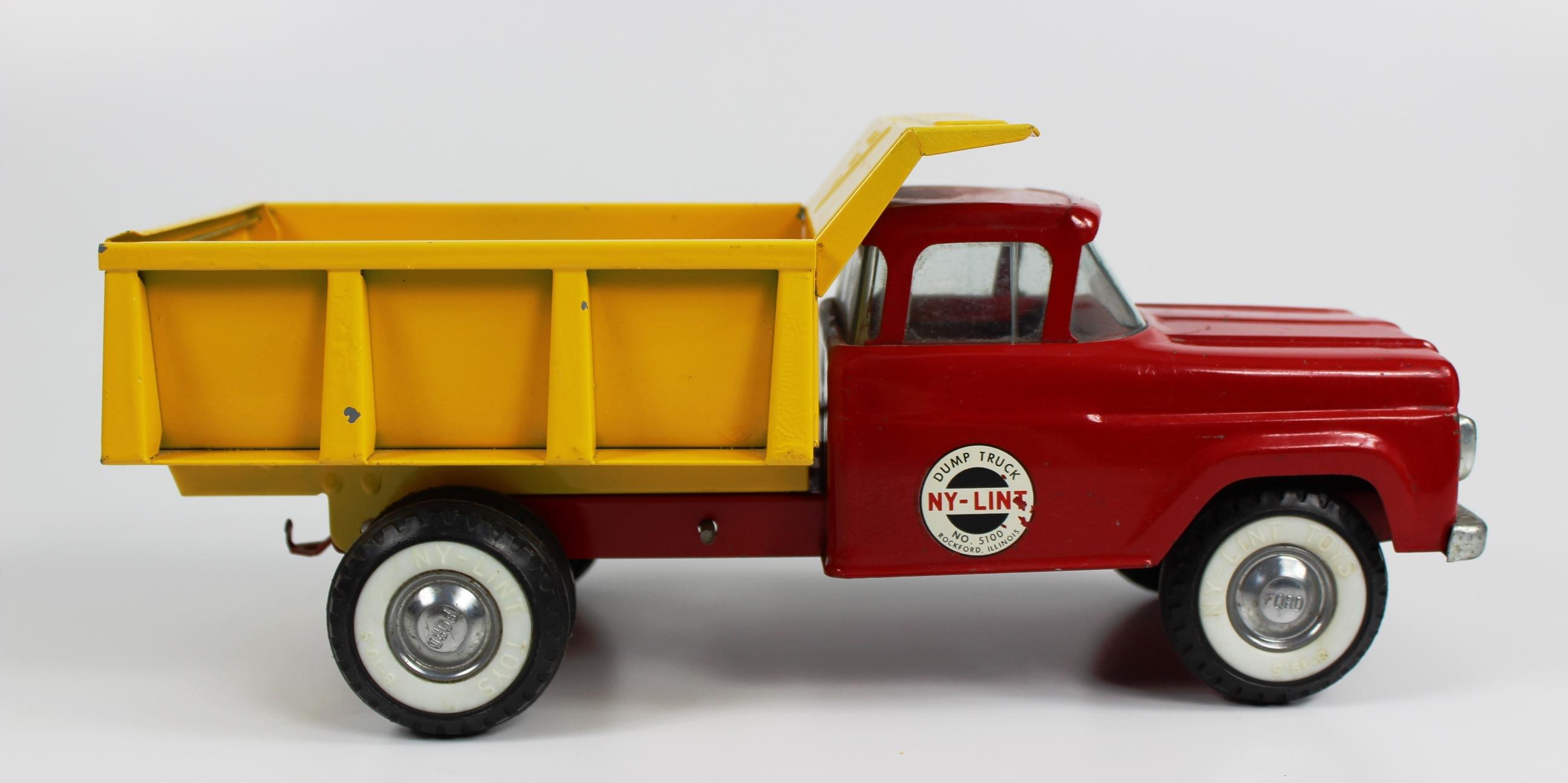 VINTAGE NY-LINT NO. 5100 YELLOW AND RED DUMP TRUCK