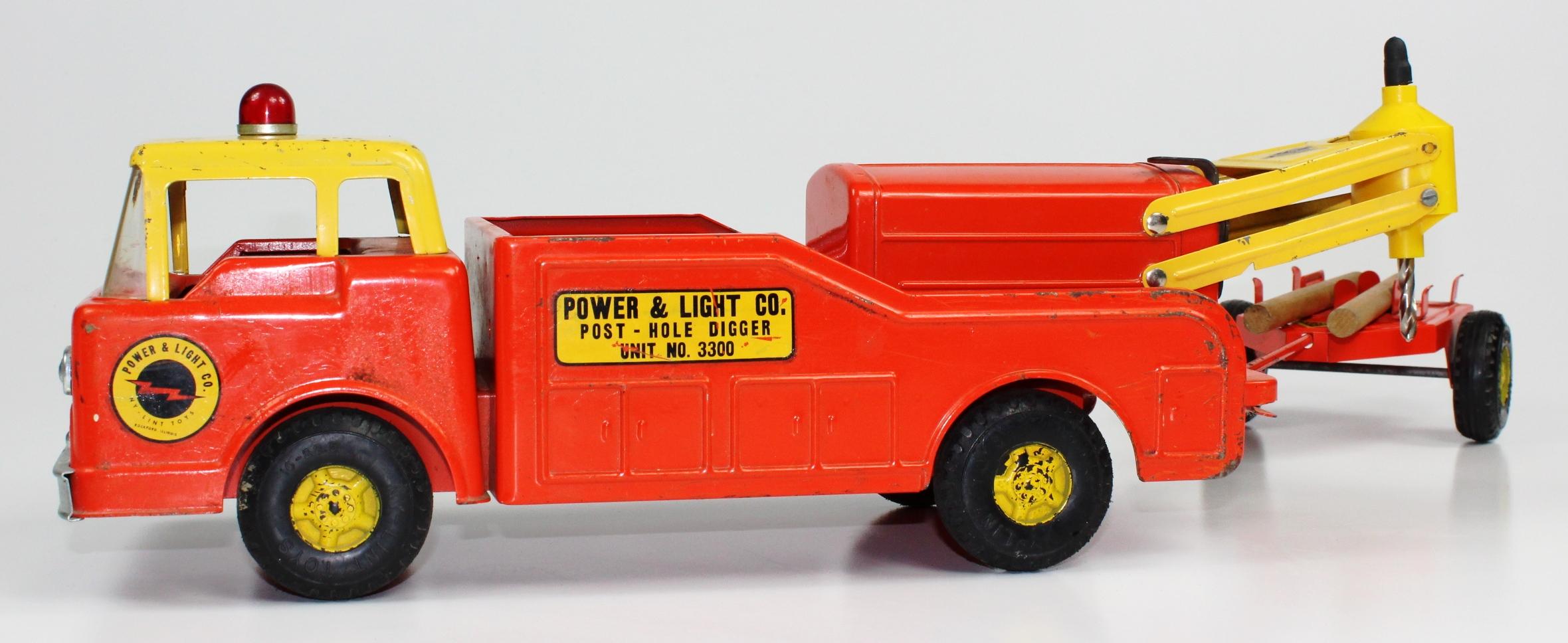 VINTAGE NY-LINT POWER & LIGHT TRUCK WITH TRAILER & DRILL