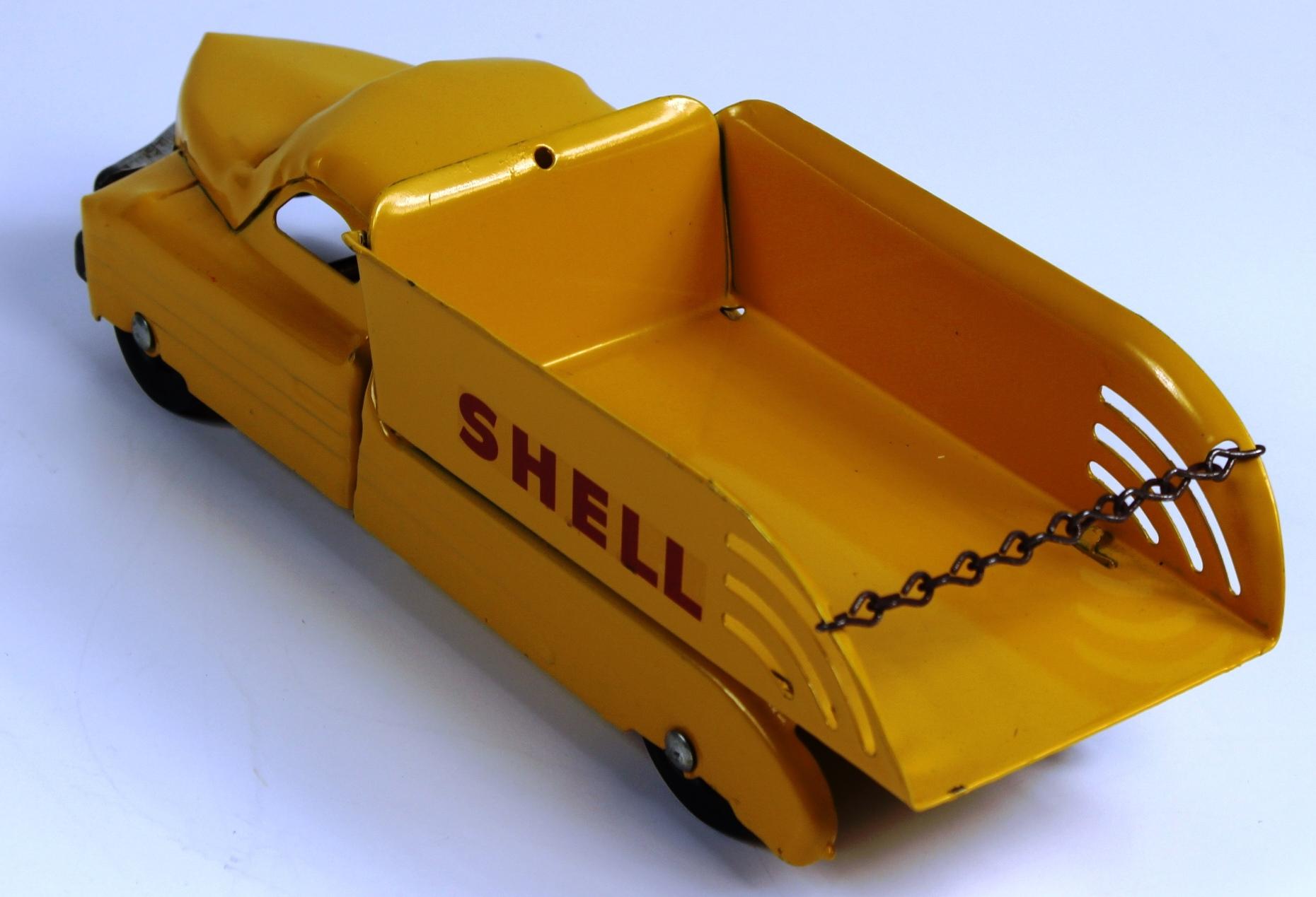 VINTAGE BUDDY L SHELL TRUCK 13" YELLOW 1940s PRESSED STEEL