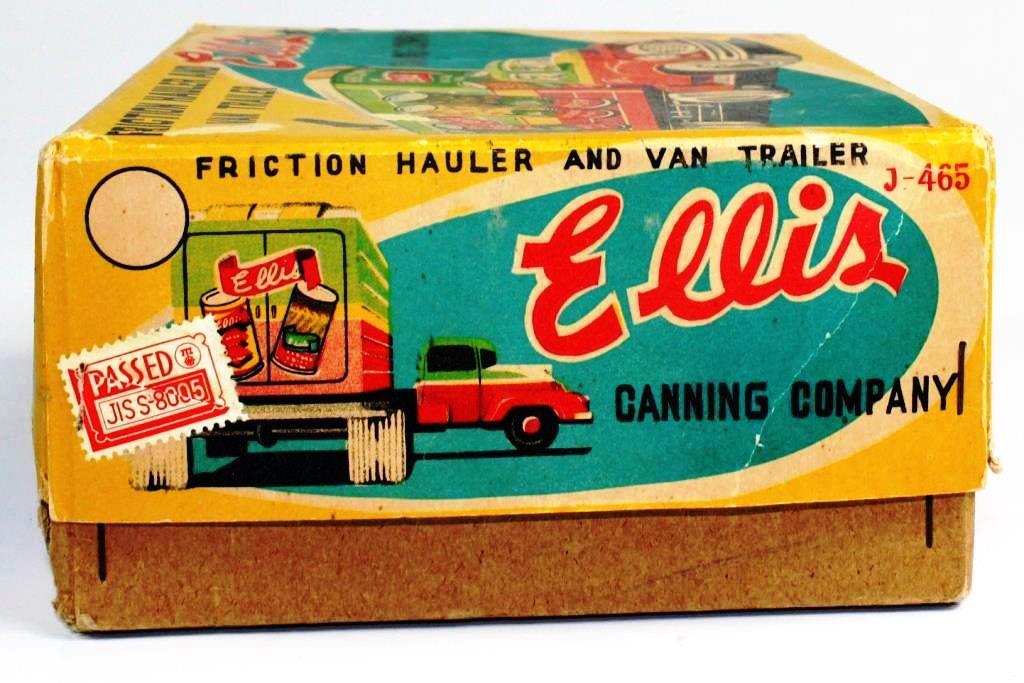 VINTAGE TIN ELLIS CANNING COMPANY FRICTION HAULER AND VAN TRAILER IN BOX