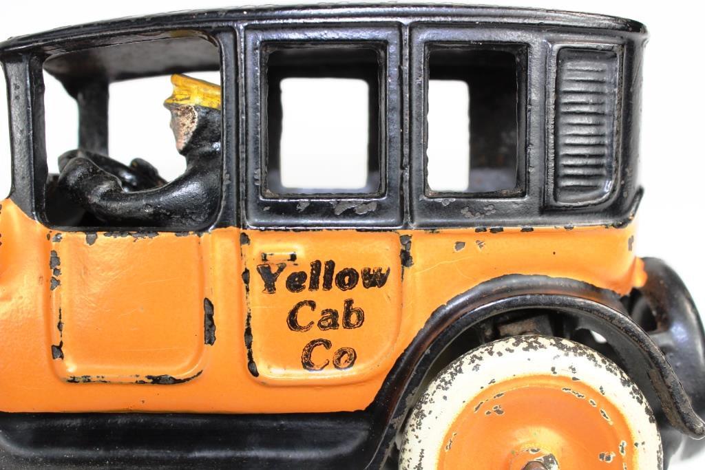 VINTAGE ARCADE CAST IRON YELLOW CAB - 8" - CIRCA 1920s