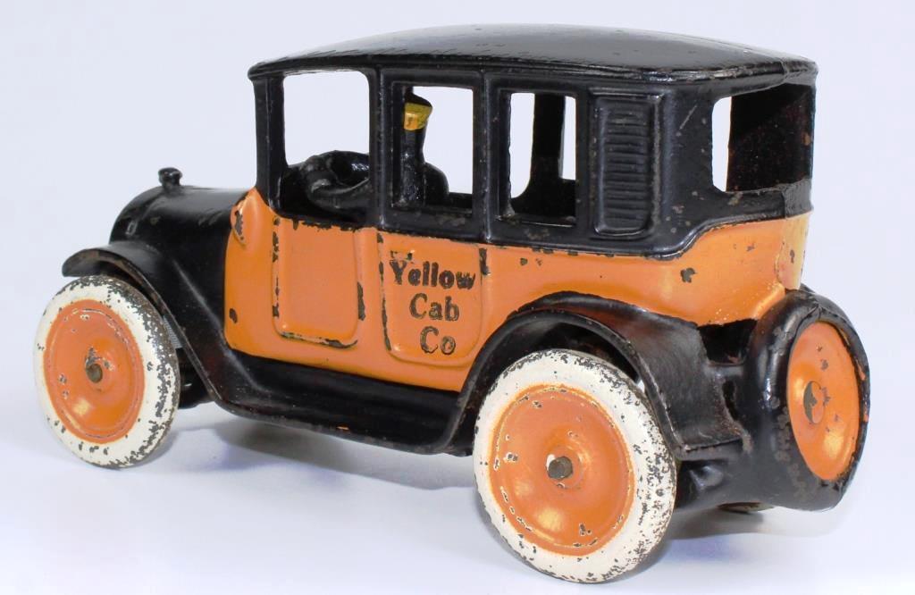 VINTAGE ARCADE CAST IRON YELLOW CAB - 8" - CIRCA 1920s