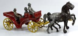 VINTAGE CAST ALUMINUM 2 HORSE CARRIAGE