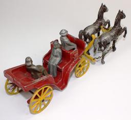 VINTAGE CAST ALUMINUM 2 HORSE CARRIAGE