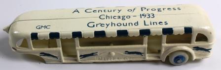 VINTAGE ARCADE CAST IRON GREYHOUND LINES CHICAGO 1933 BUS / TRAM