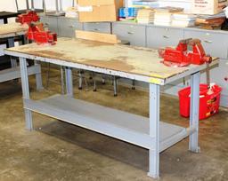 WORK TABLE WITH 2 MOUNTED VISES - APPROX. 30" X 62"