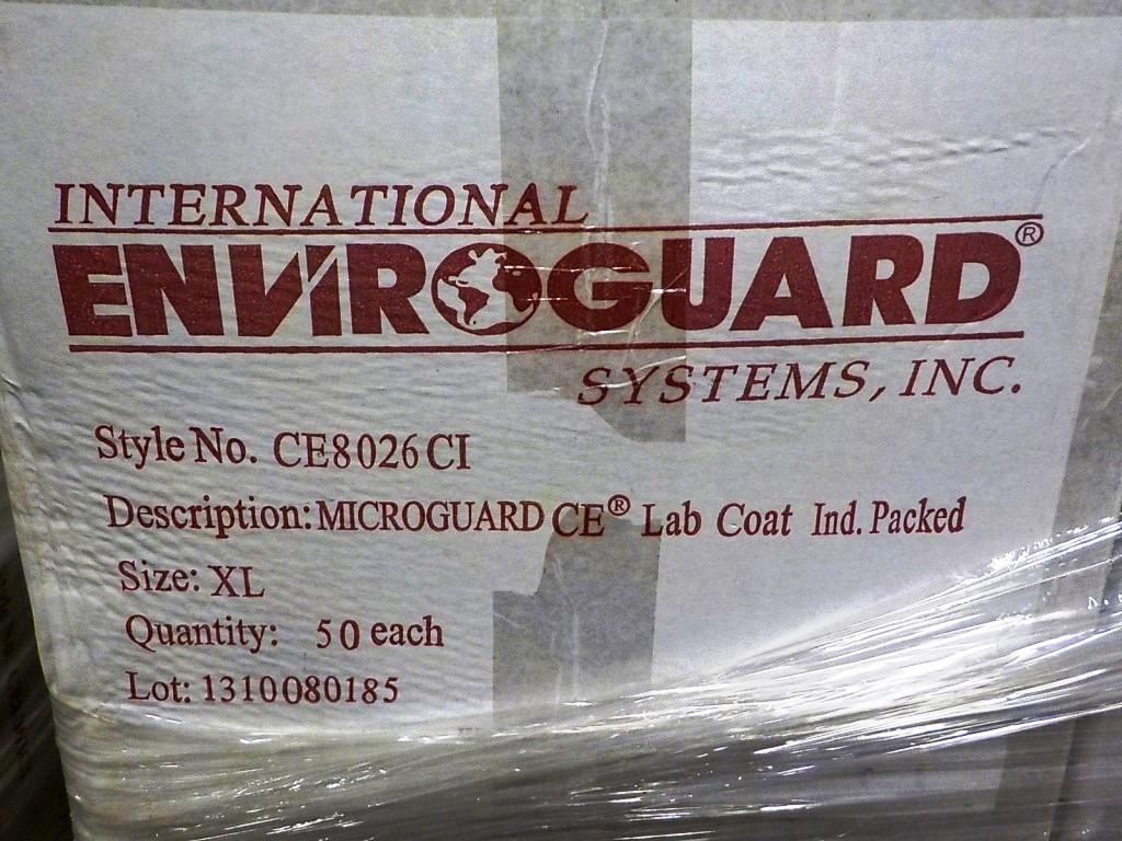 PALLET OF 18 BOXES OF INTERNATIONAL ENVIROGUARD MICROGUARD LAB COATS XL