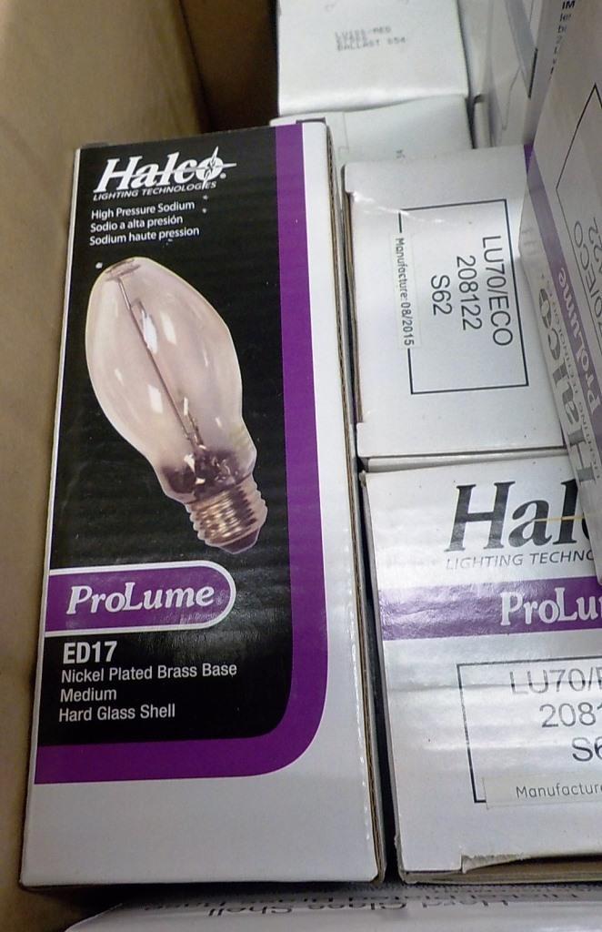 LOT OF APPROX. 138 NEW BULBS / LAMPS - HALCO PROLUME METAL HALIDE AND BLUE BOX PULSE START