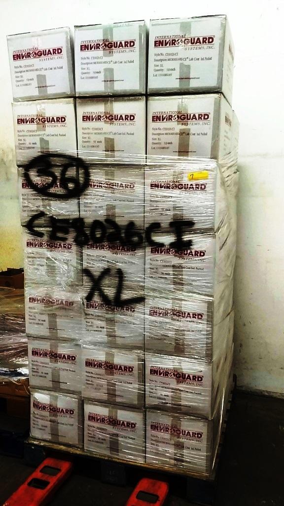 PALLET OF 40 BOXES OF INTERNATIONAL ENVIROGUARD MICROGUARD LAB COATS XL