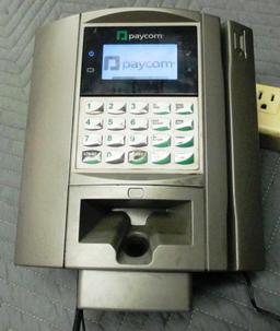 LOT OF 4 PAYCOM TIME CLOCK UNITS WITH FINGERPRINT SCANNER AND BILL CHANGER