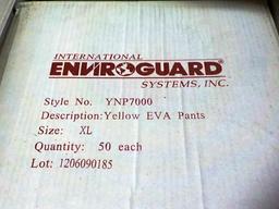 29 BOXES ENVIROGUARD YNP7000 YELLOW EVA PANTS - XL - 50 EACH PER BOX - LOT# 1206090185