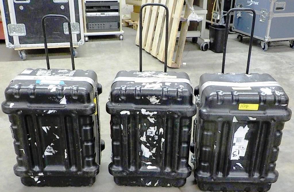 3  ROLLING EQUIPMENT CASES WITH RETRACTABLE HANDLES