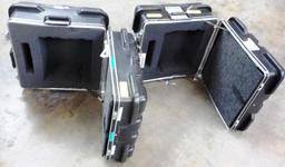 2 BLACK ROLLING EQUIPMENT CASES WITH RETRACTABLE HANDLES