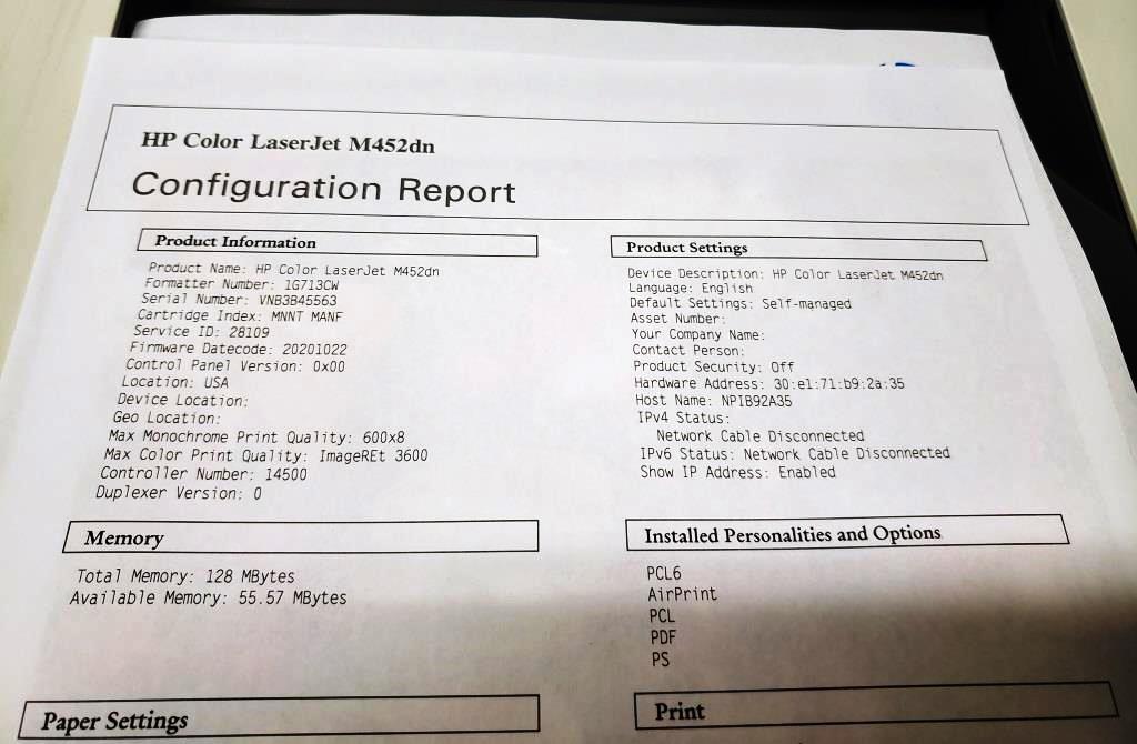 HP COLOR LASERJET PRO M452dn LASER PRINTER - MISSING PAPER TRAY