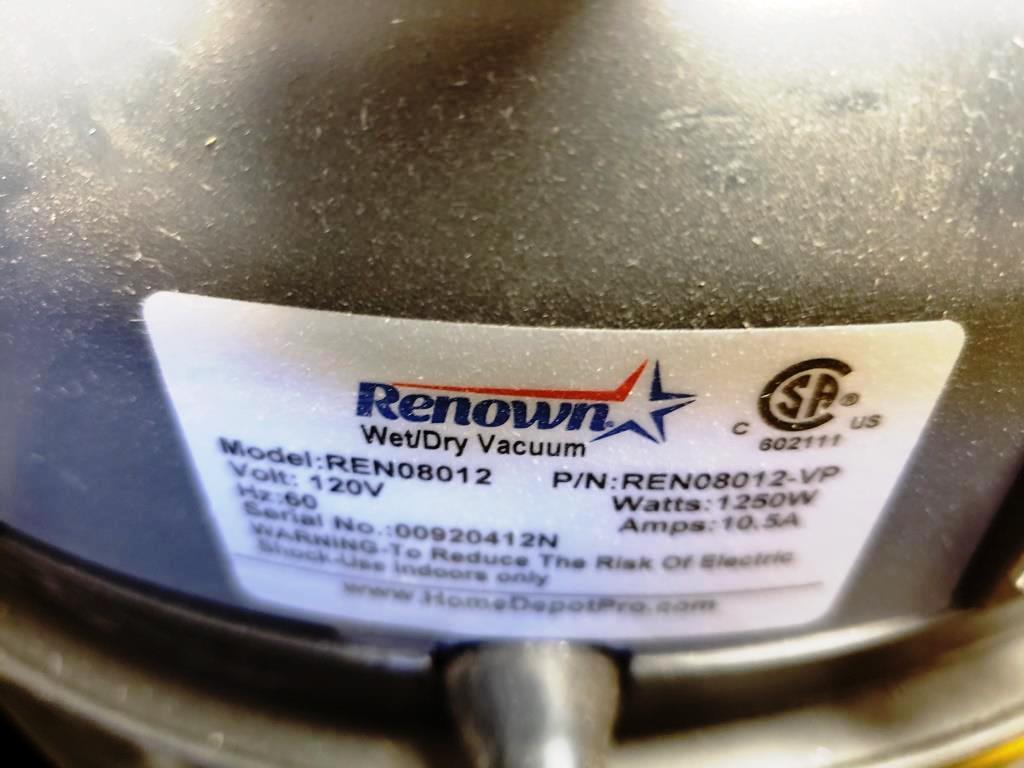 RENOWN REN0812 WET DRY VAC 18 GALLON TANK