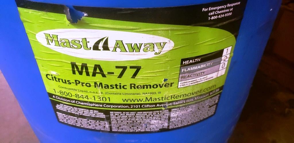 55 GALLON PLASTIC DRUM / BARREL APPROX, 1/4 FULL CITRUS PRO MASTIC REMOVER