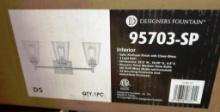 1 NEW, IN THE BOX: DESIGNERS FOUNTAIN 3-LIGHT VANITY FIXTURE