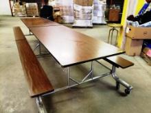 FAUX WOOD FINISH FOLDING/ROLLING PICNIC / LUNCH TABLES WITH BENCHES