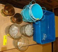 LOT OF BASKETS, BUCKETS, GLASSES & METAL CUPS