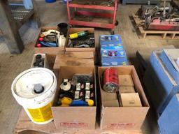 Pallet of Oil Filter, Oil, and Blue Def