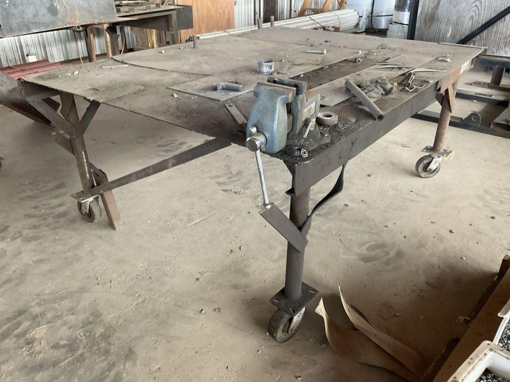 Rolling Metal Table with Vise