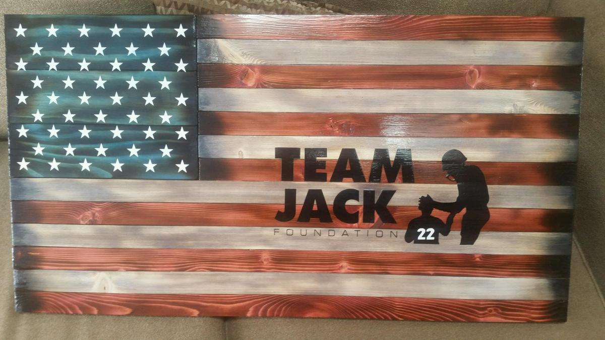 Wooden Customized Team Jack American Flag Signed by Numerous Former Huskers