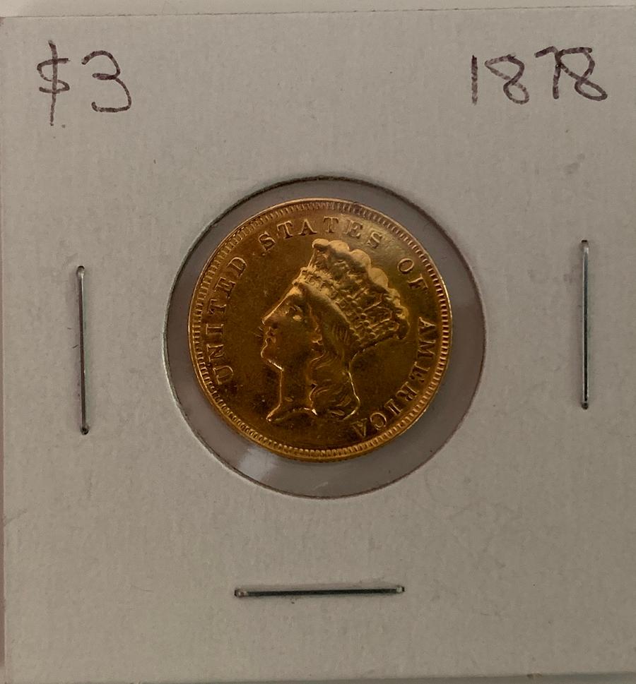 1878  Liberty Head $3 gold piece