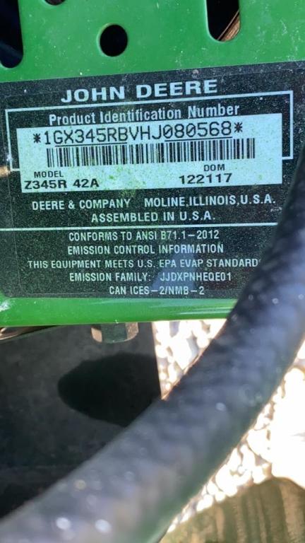 John Deere Z345R 42" Zero Turn Mower