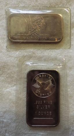 (2) 1oz. .999 Silver Bars