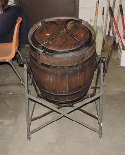 Antique Barrel Churn on Cast Iron Stand