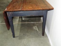 Antique Country Farm Table with Dropleaf and Drawer