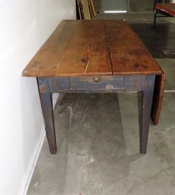 Antique Country Farm Table with Dropleaf and Drawer